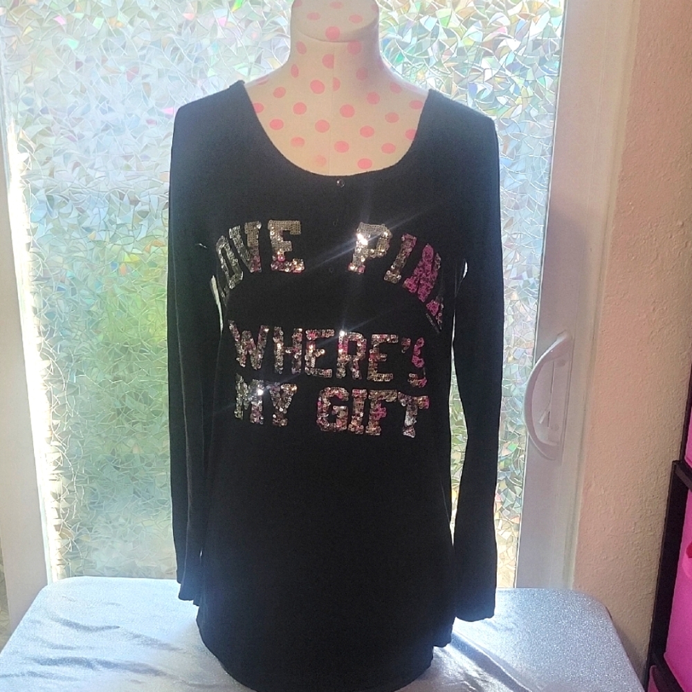 Y2K Vintage Pink VS "Where's My Gift" Black Soft Sleepshirt Pajamas Sz:S